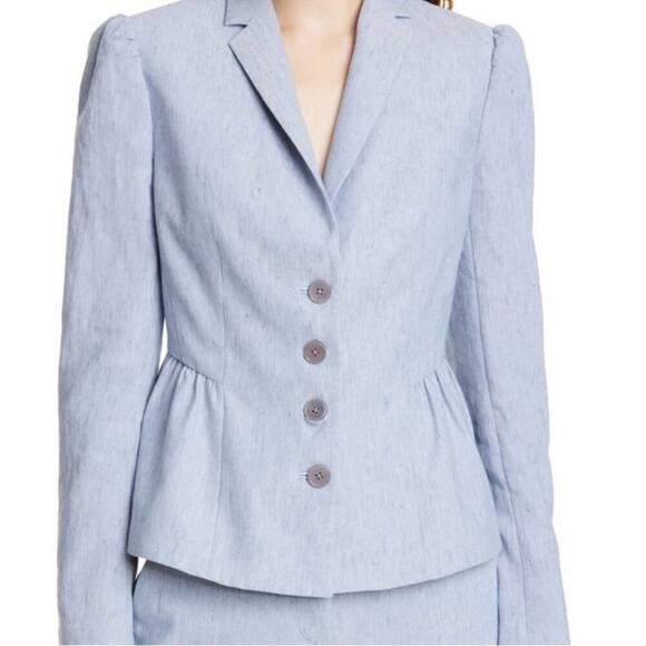 Rebecca Taylor TAILORED Peplum Linen Blend Blazer Jacket Light Blue S - Picture 5 of 14